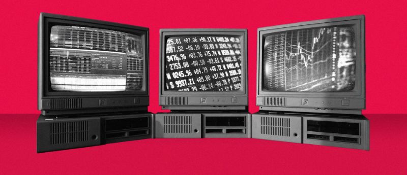 Ilustração corporate flat de plataforma de home broker com gráficos e interface digital